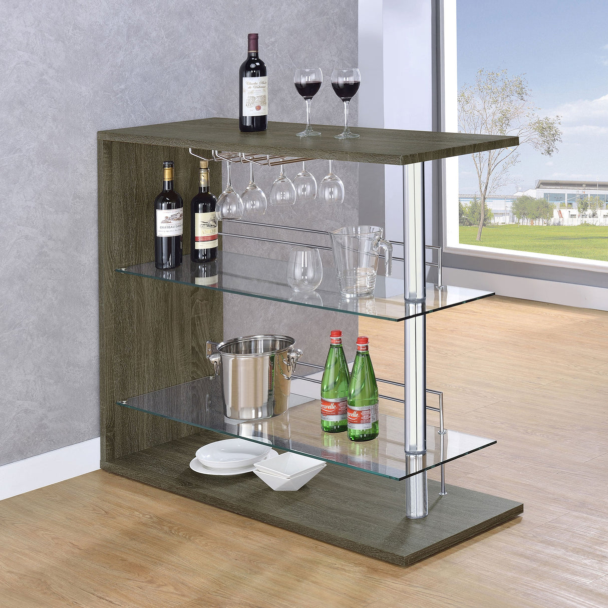 Prescott Rectangular 2-shelf Bar Unit Glossy Black