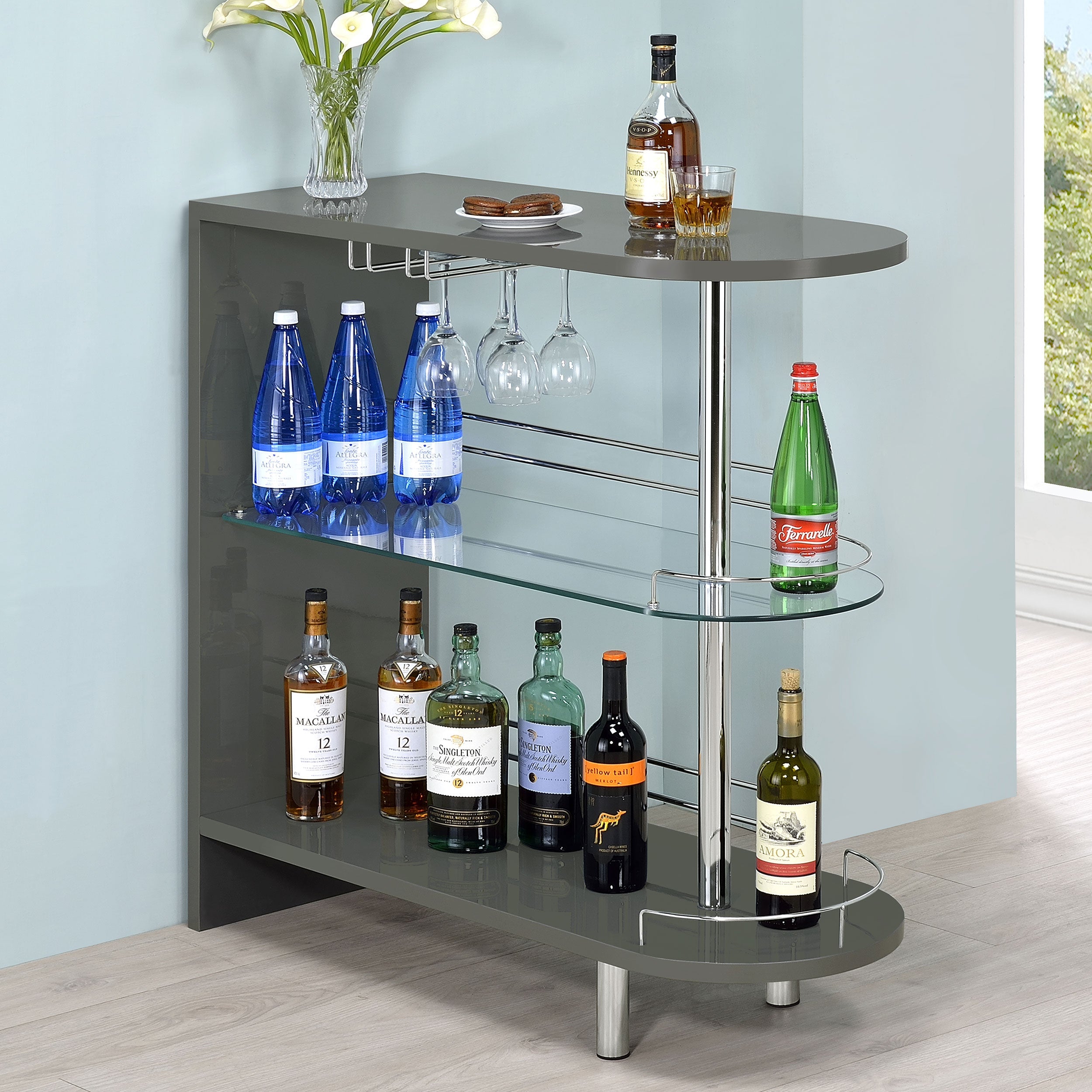 Adolfo 3-tier Bar Table Glossy Black and Clear