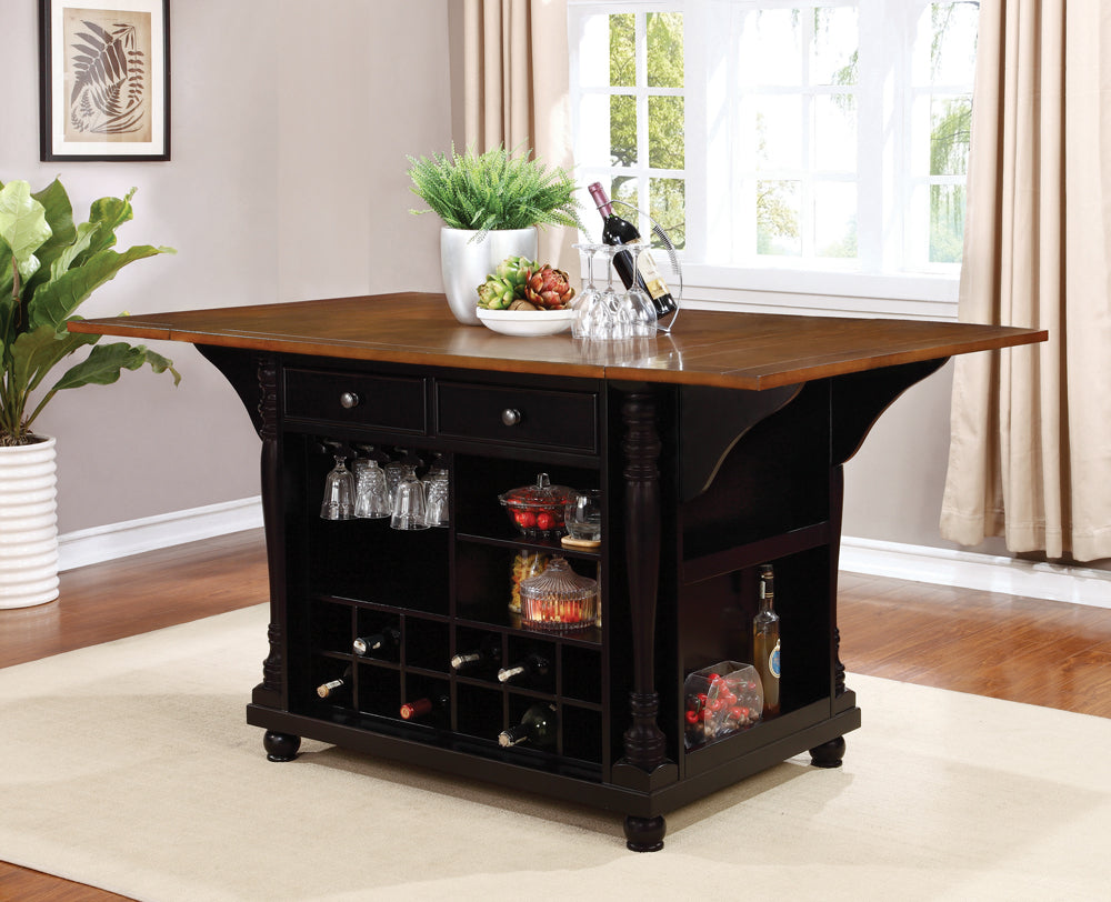 Slater 2-drawer Kitchen Island with Drop Leaves Brown and Black