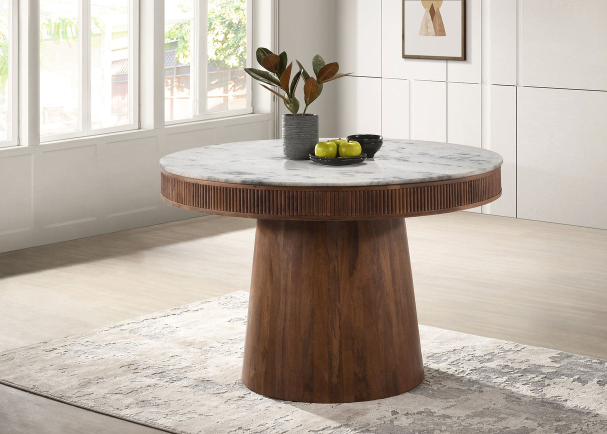 Ortega Round Marble Top Solid Base Dining Table White and Natural