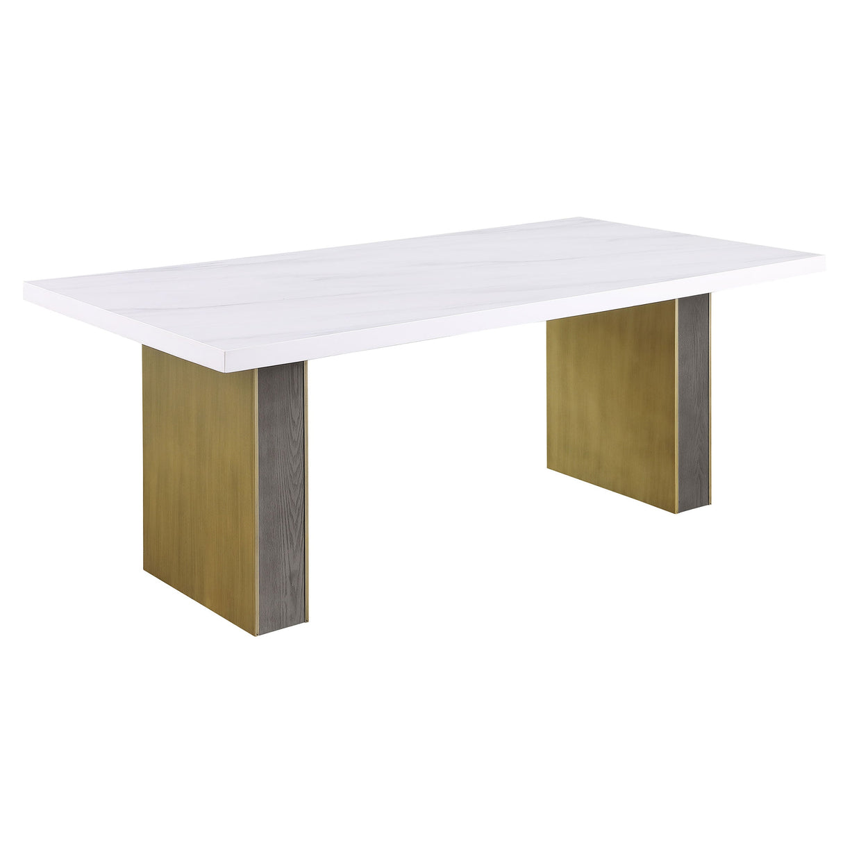 Carla Rectangular Dining Table with Cultured Carrara Marble Top White and Gold