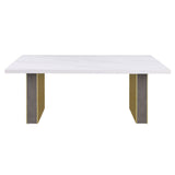 Carla Rectangular Dining Table with Cultured Carrara Marble Top White and Gold