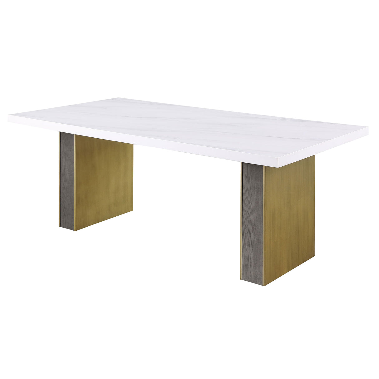 Carla Rectangular Dining Table with Cultured Carrara Marble Top White and Gold