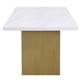 Carla Rectangular Dining Table with Cultured Carrara Marble Top White and Gold