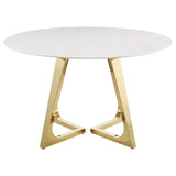 Gwynn Round Dining Table with Marble Top and Stainless Steel Base White and Gold