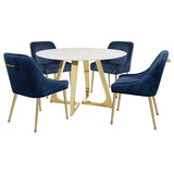 Gwynn Round Dining Table with Marble Top and Stainless Steel Base White and Gold