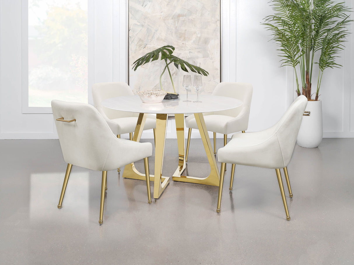 Gwynn Round Dining Table with Marble Top and Stainless Steel Base White and Gold