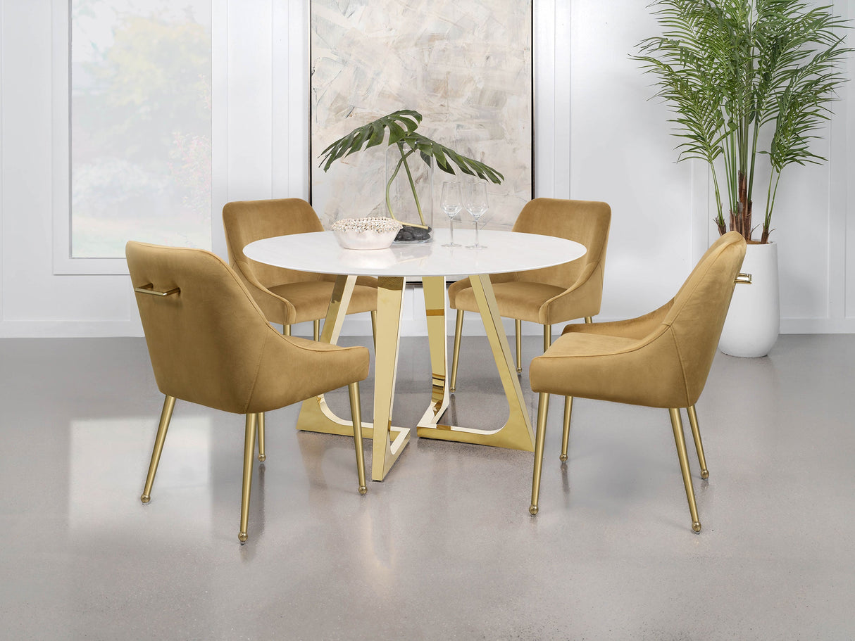 Gwynn Round Dining Table with Marble Top and Stainless Steel Base White and Gold