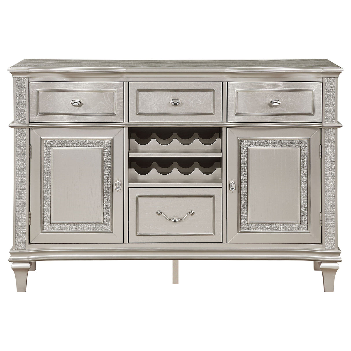 Evangeline 4-drawer Sideboard Server with Faux Diamond Trim Silver Oak