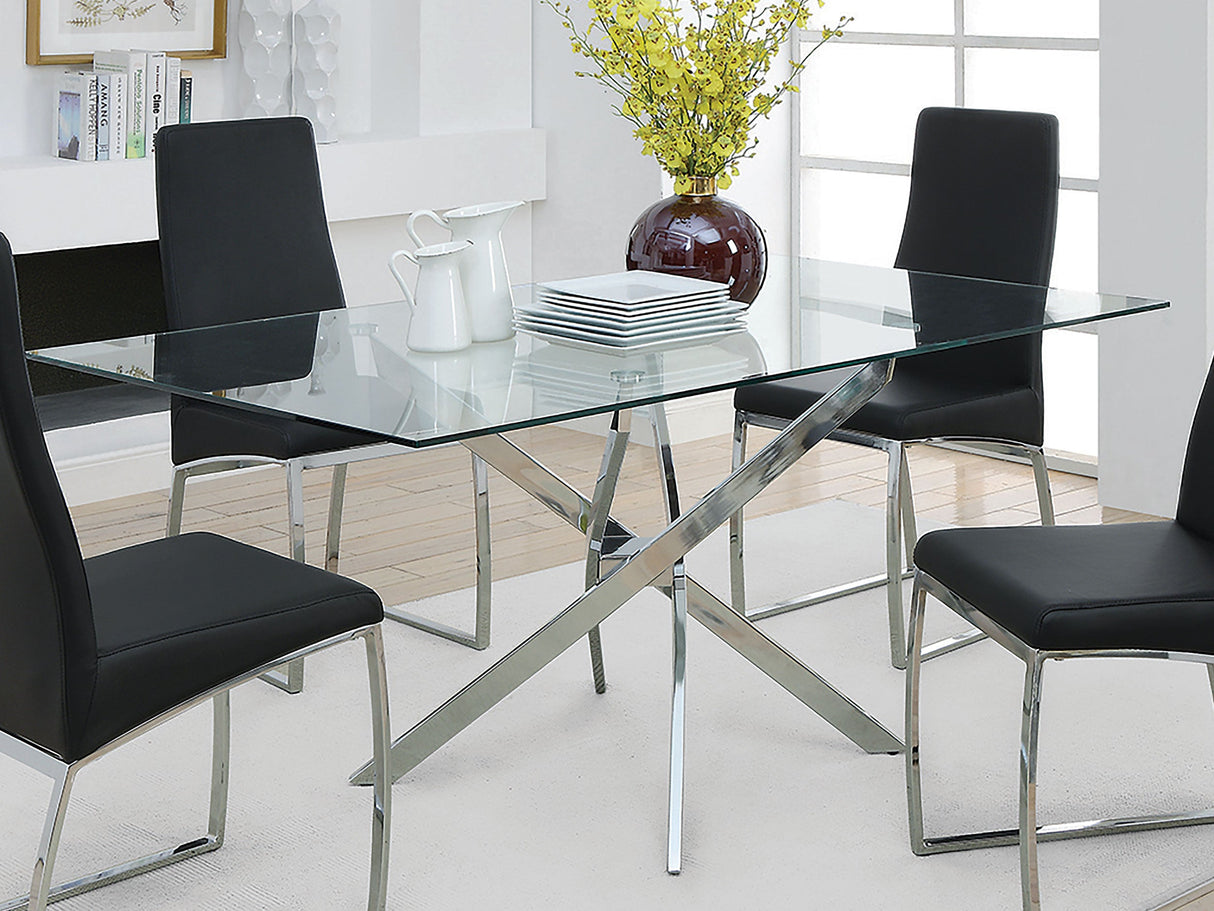 Carmelo X-shaped Dining Table Chrome and Clear