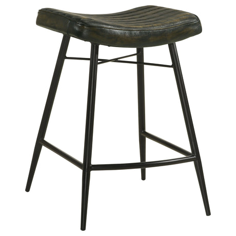 Bayu Leather Upholstered Saddle Seat Backless Bar Stool Antique Espresso and Black (Set of 2)