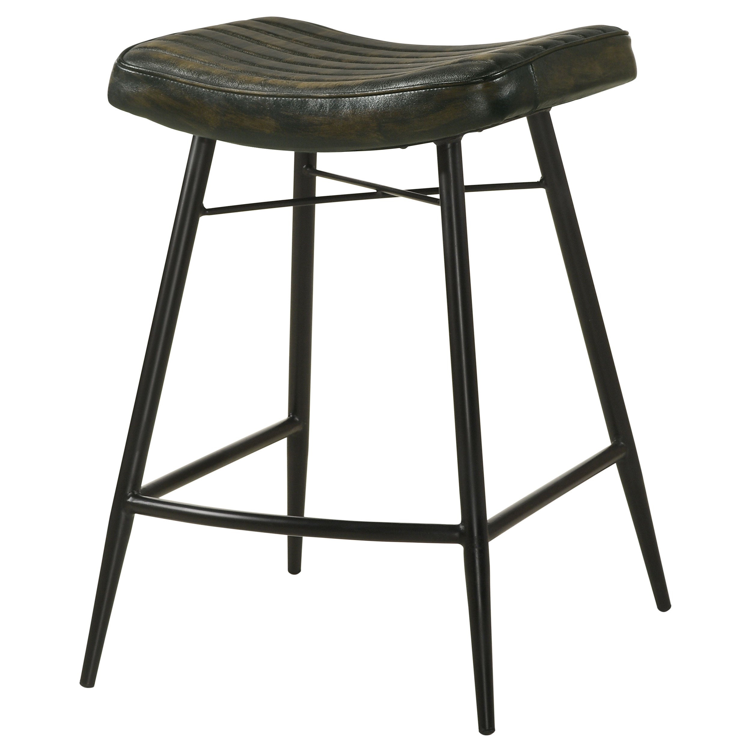 Bayu Leather Upholstered Saddle Seat Backless Bar Stool Antique Espresso and Black (Set of 2)