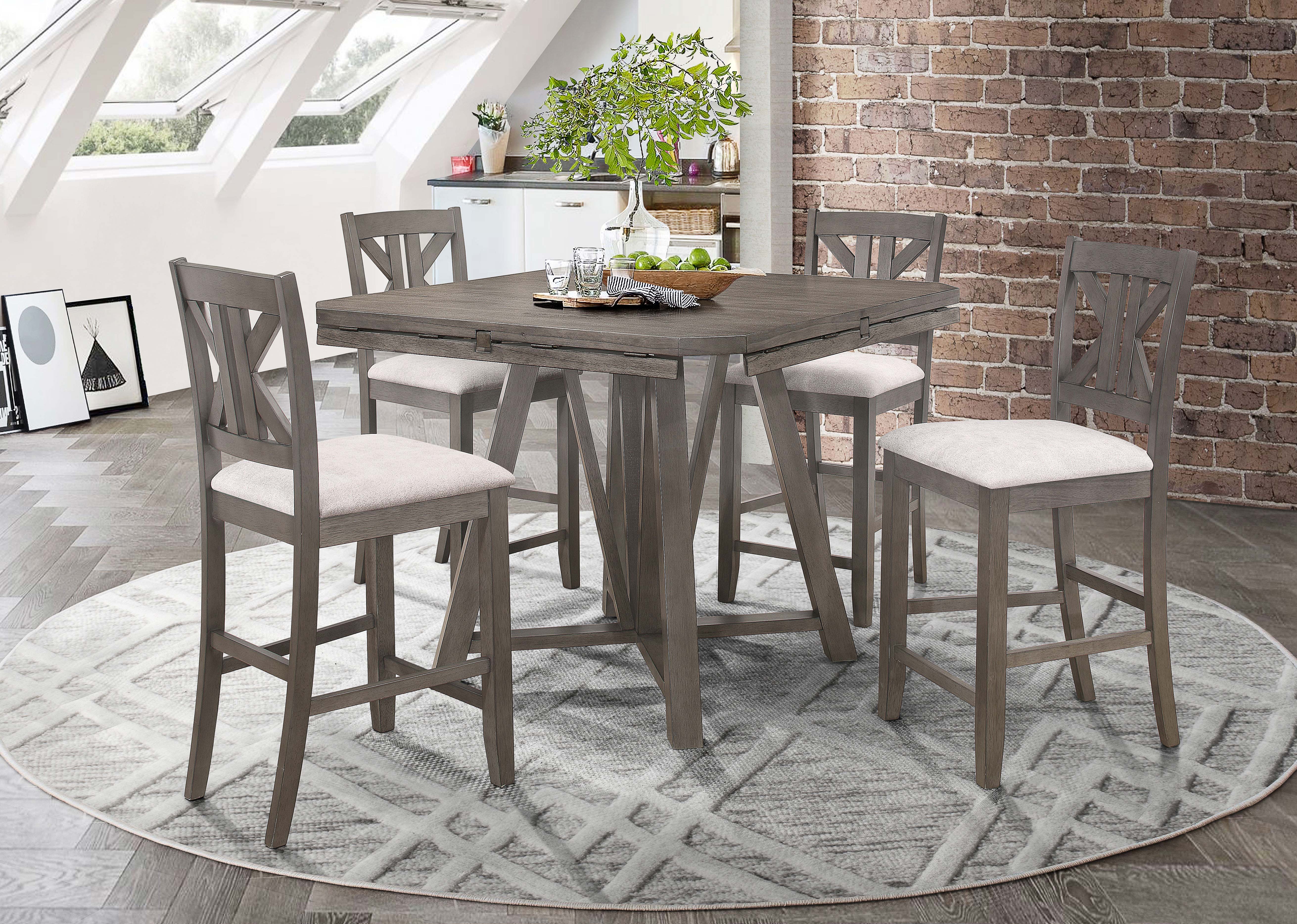 Athens Round Counter Height Table with Drop Leaf Barn Grey