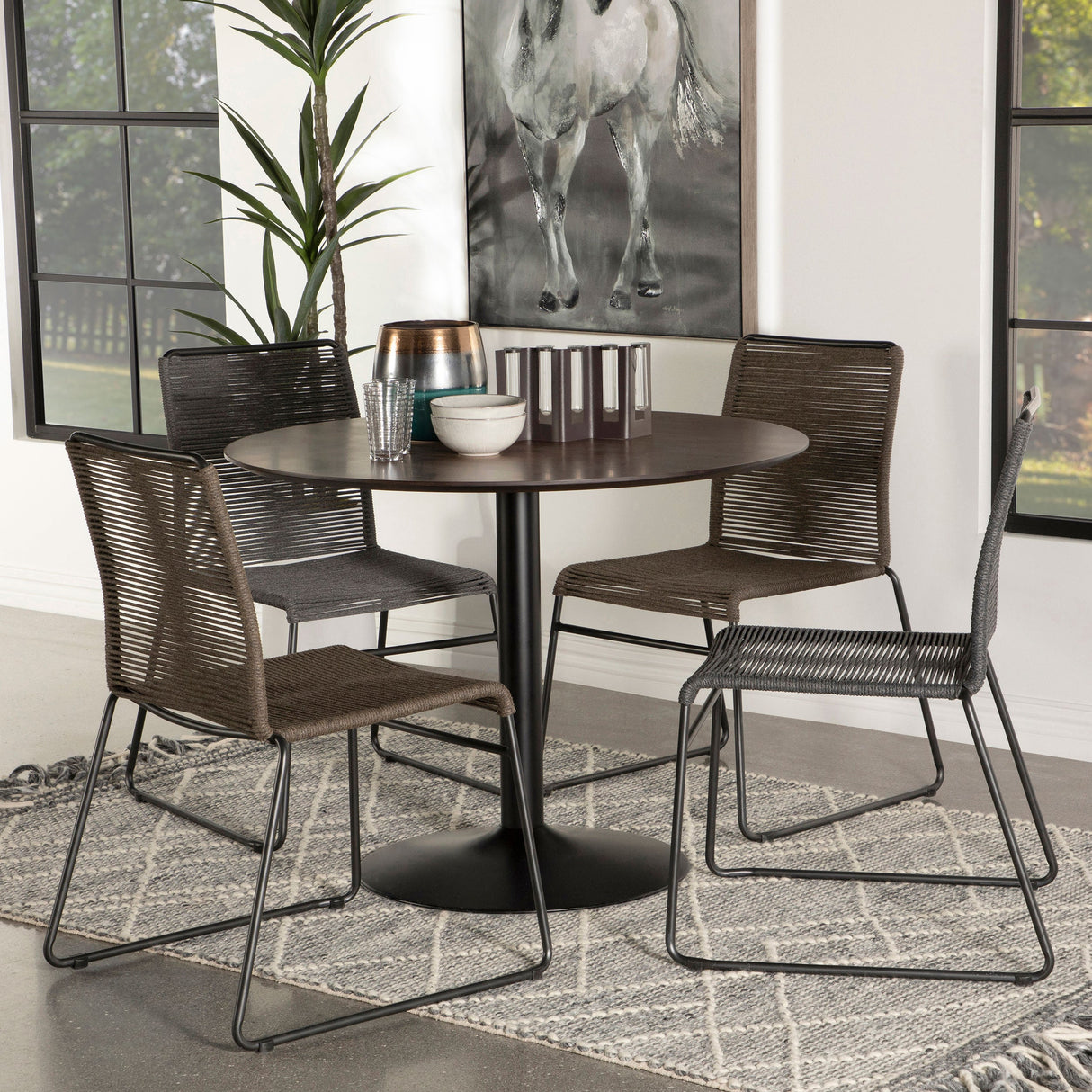 Lana Round Dining Table Walnut and Black