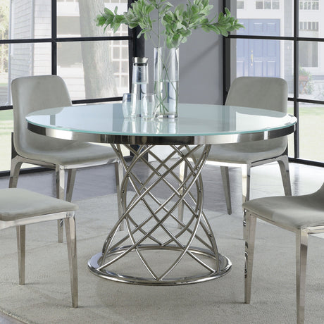 Irene Round Glass Top Dining Table White and Chrome