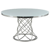 Irene Round Glass Top Dining Table White and Chrome