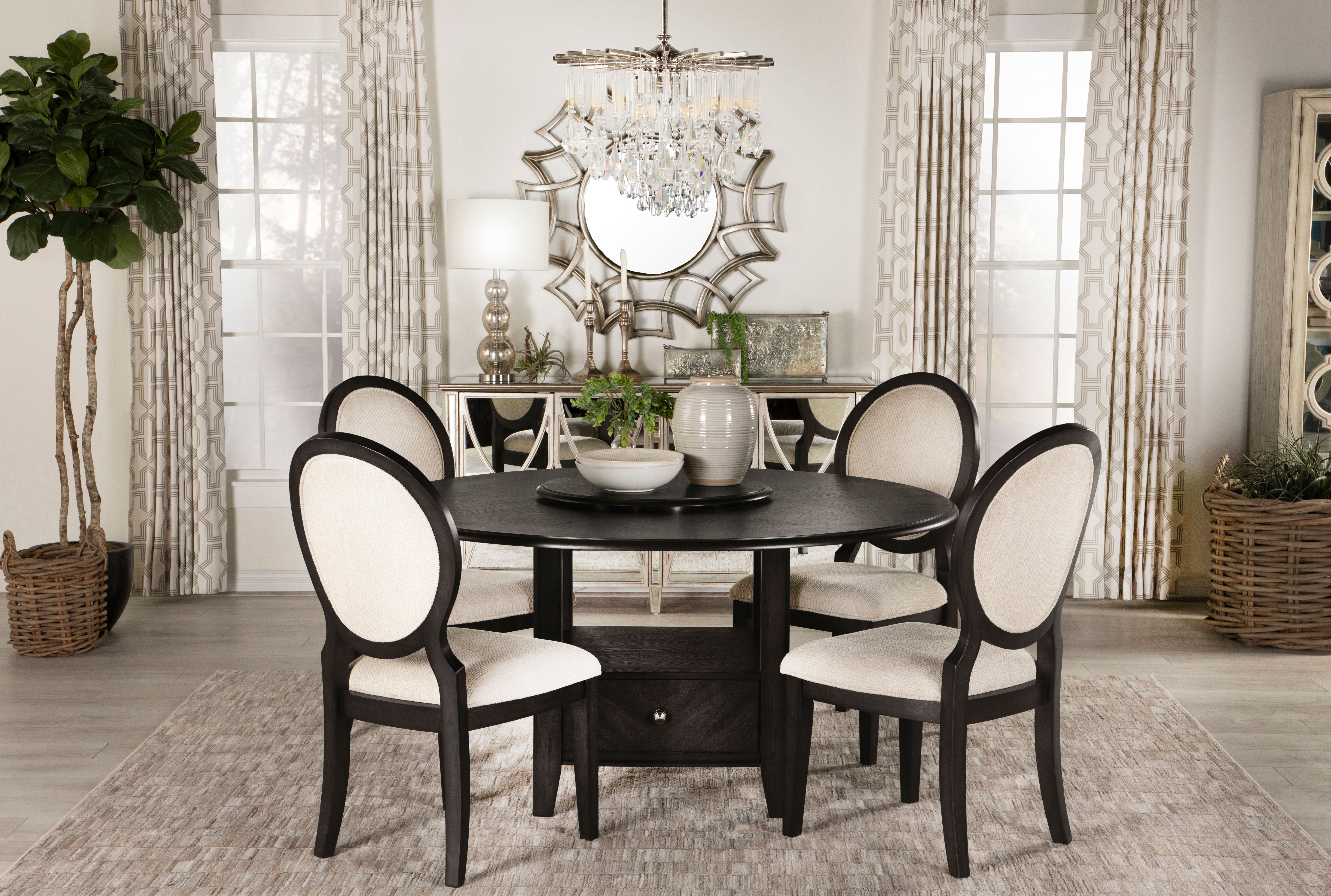 Twyla Upholstered Oval Back Dining Side Chairs Cream and Dark Cocoa (Set of 2)