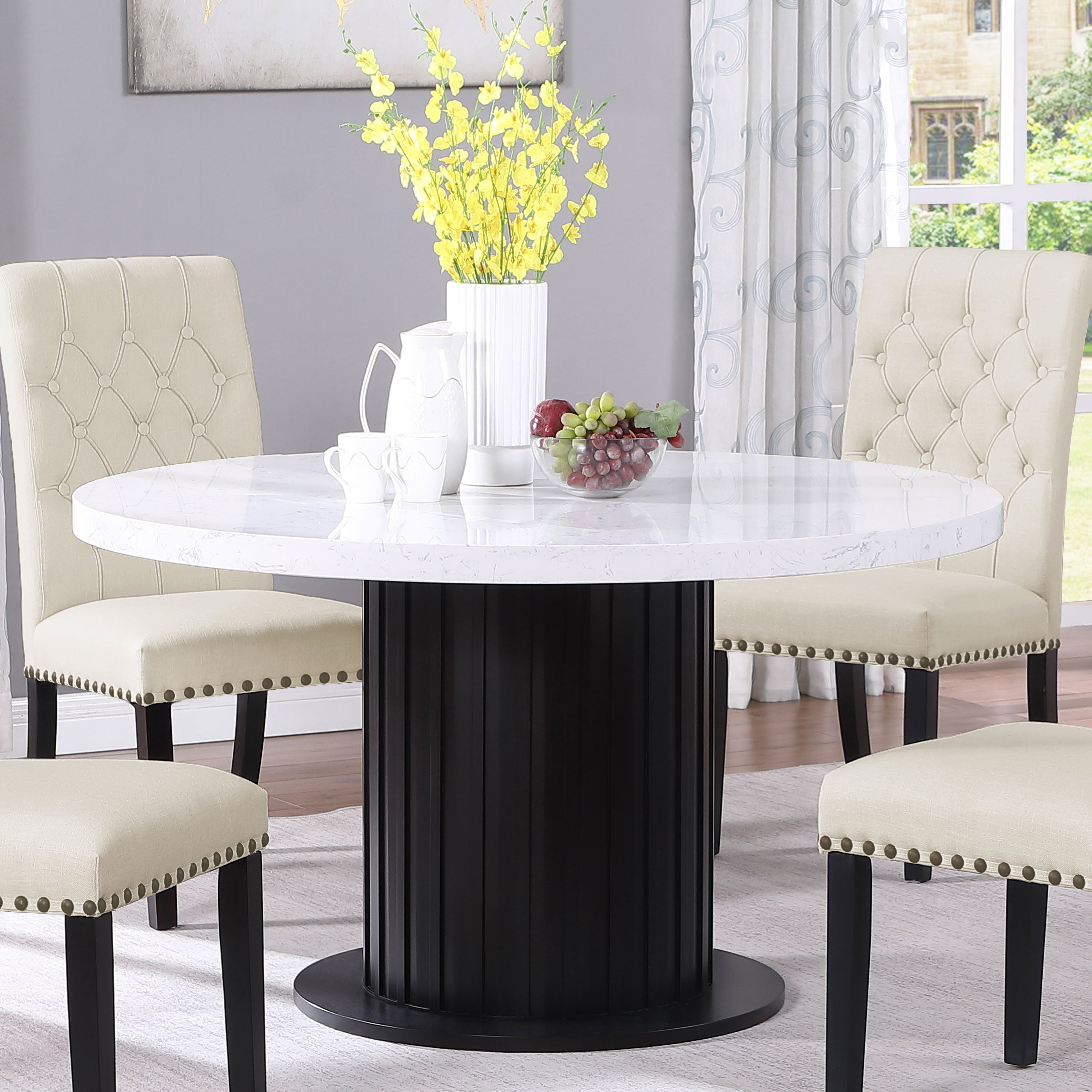 Sherry Round Dining Table Rustic Espresso and White