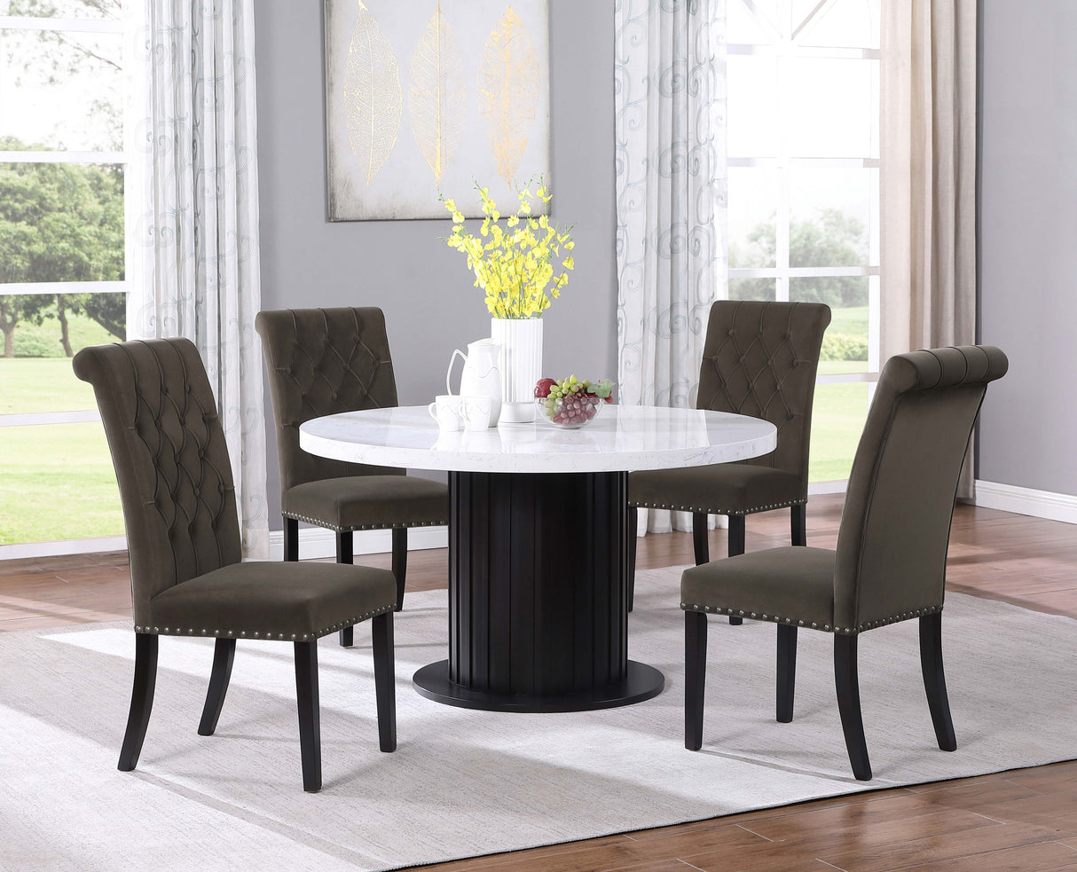 Sherry Round Dining Table Rustic Espresso and White