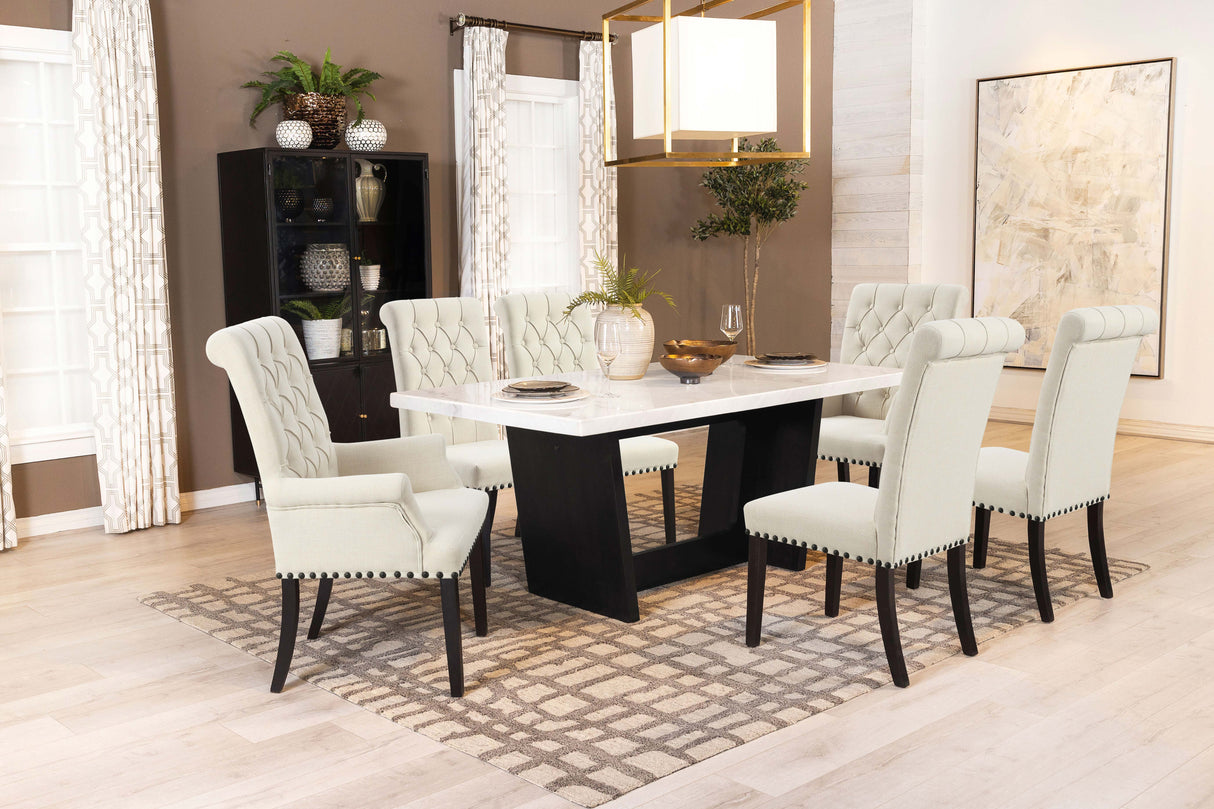 Sherry Trestle Base Marble Top Dining Table Espresso and White