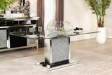 Marilyn Pedestal Rectangle Glass Top Dining Table Mirror