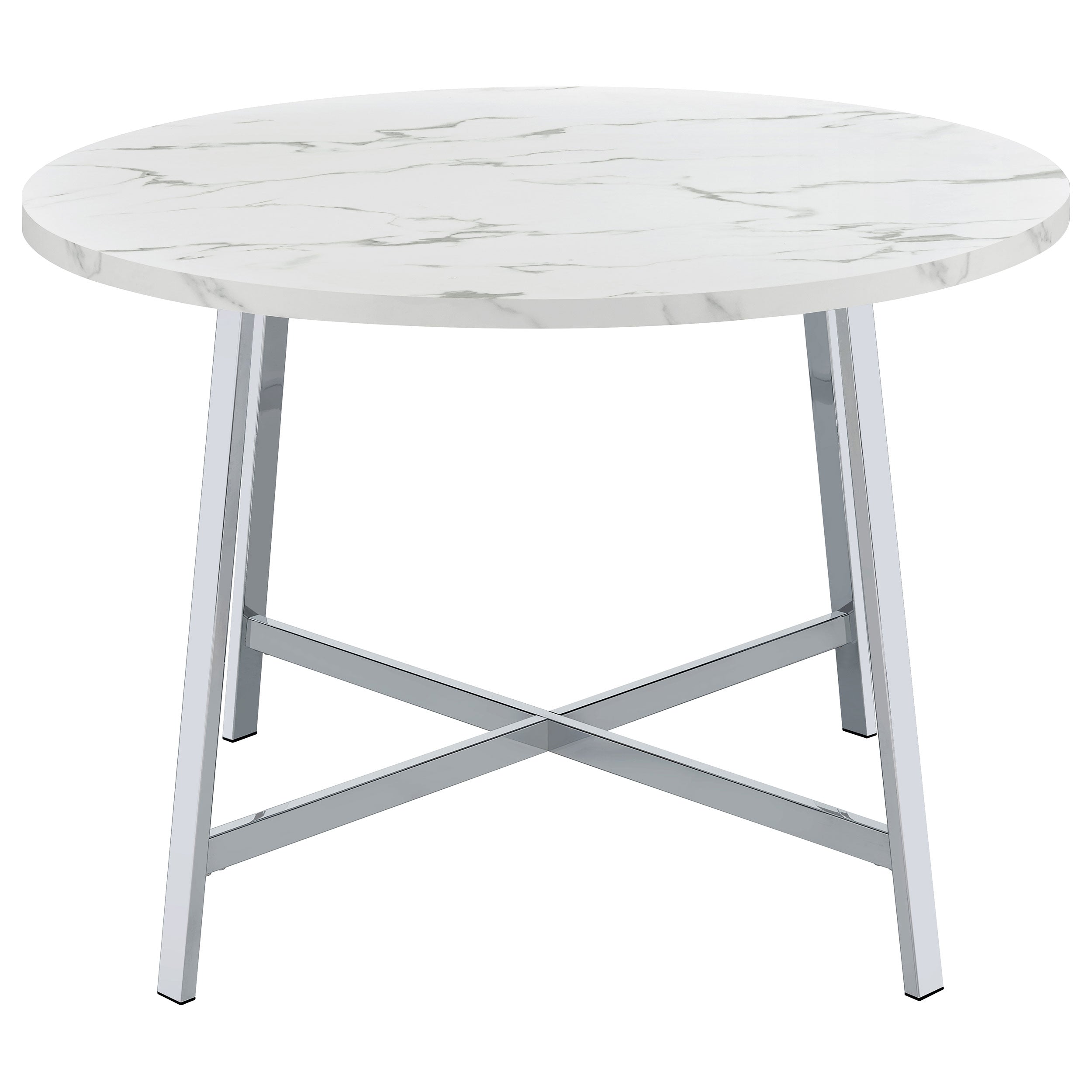 Alcott Round Faux Carrara Marble Top Dining Table Chrome