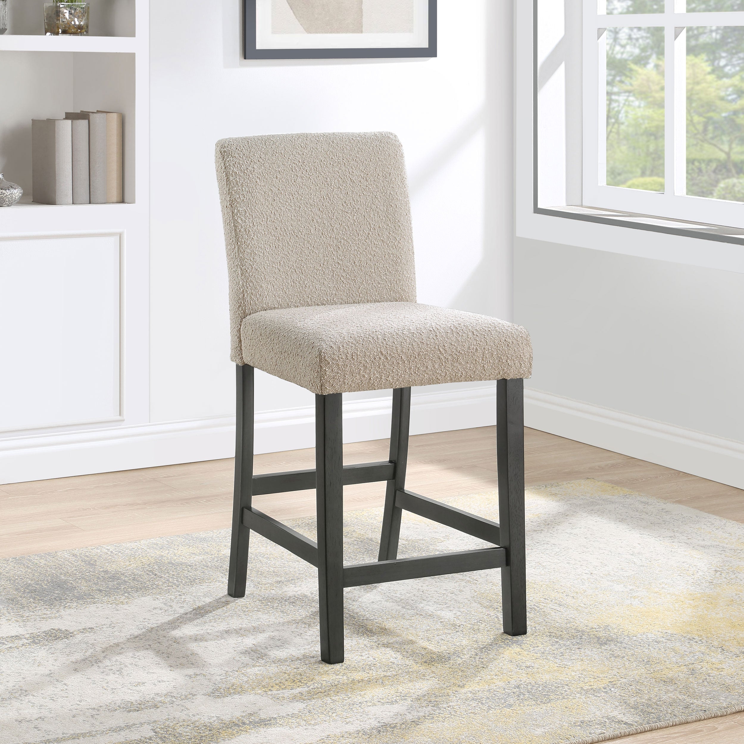 Alba Boucle Upholstered Counter Height Dining Chair White and Charcoal Grey (Set of 2)