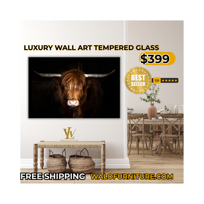 SF1764 Temp Glass w/ Foil Highland Cow on Black