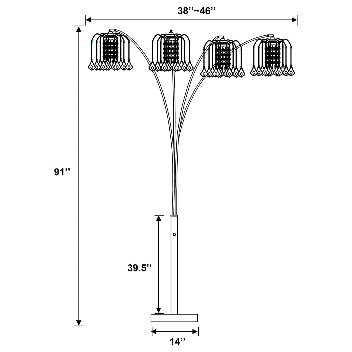 Maisel Floor Lamp with 4 Staggered Shades Black