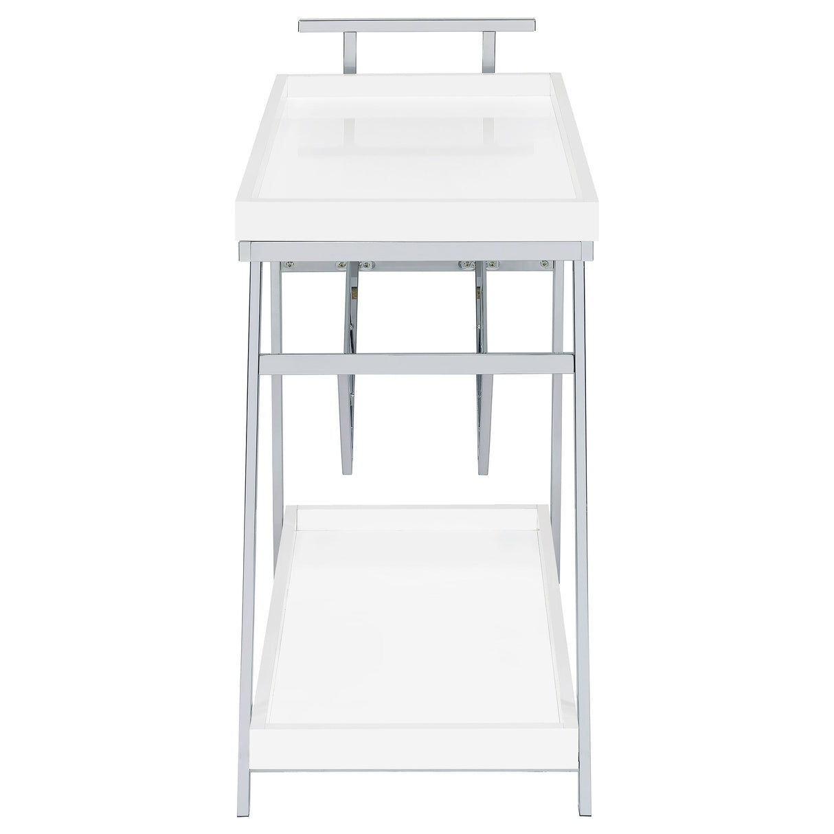 Kinney 2-tier Bar Cart with Storage Drawer White High Gloss and Chrome