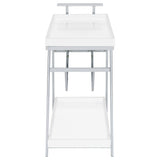 Kinney 2-tier Bar Cart with Storage Drawer White High Gloss and Chrome