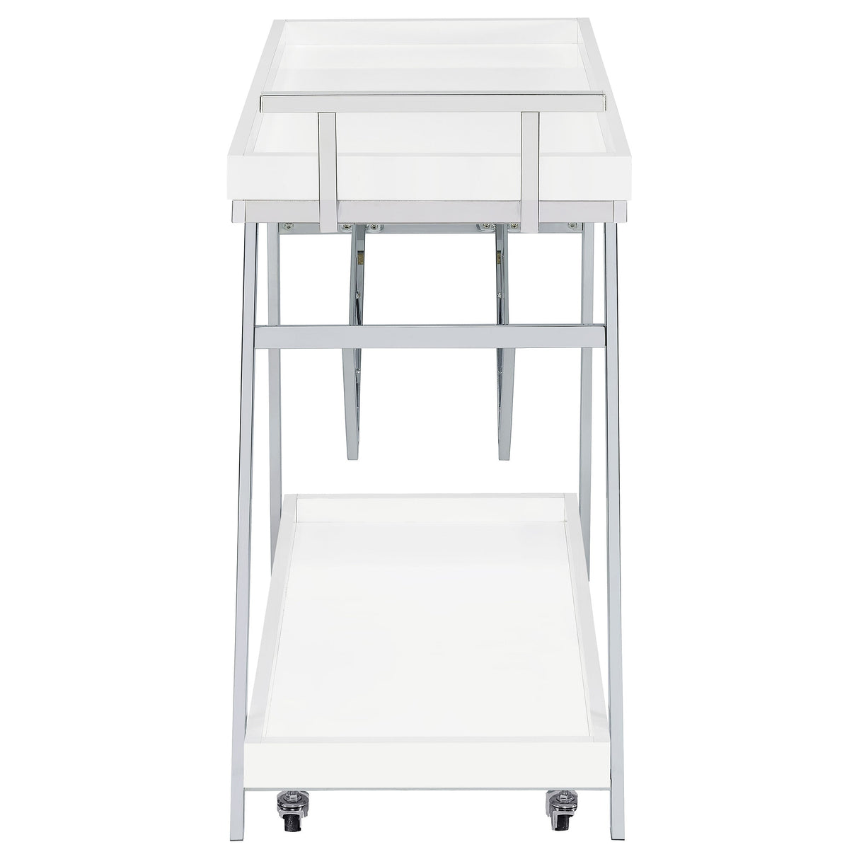 Kinney 2-tier Bar Cart with Storage Drawer White High Gloss and Chrome