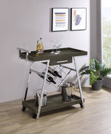 Kinney 2-tier Bar Cart with Storage Drawer White High Gloss and Chrome