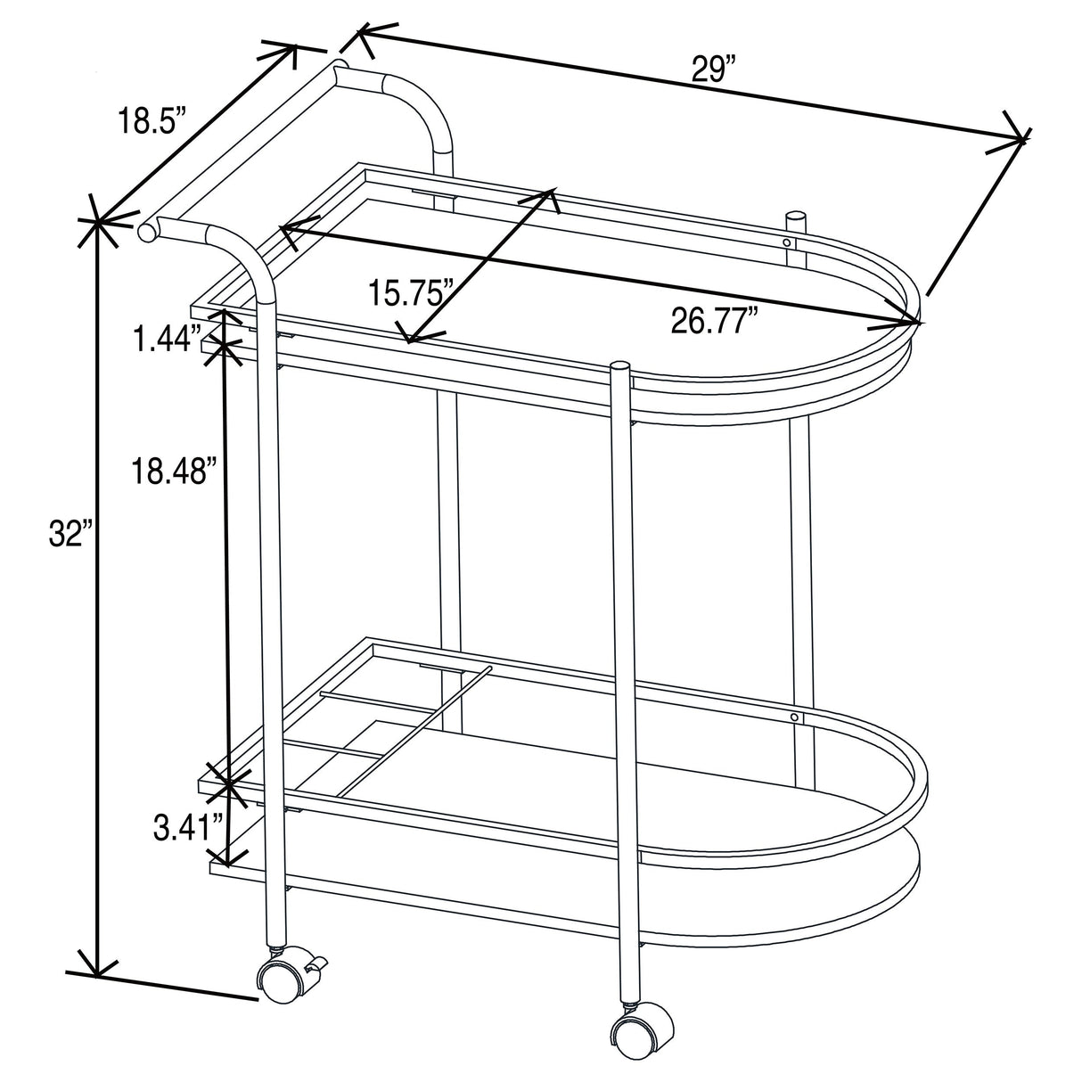 Desiree 2-tier Bar Cart with Casters Black