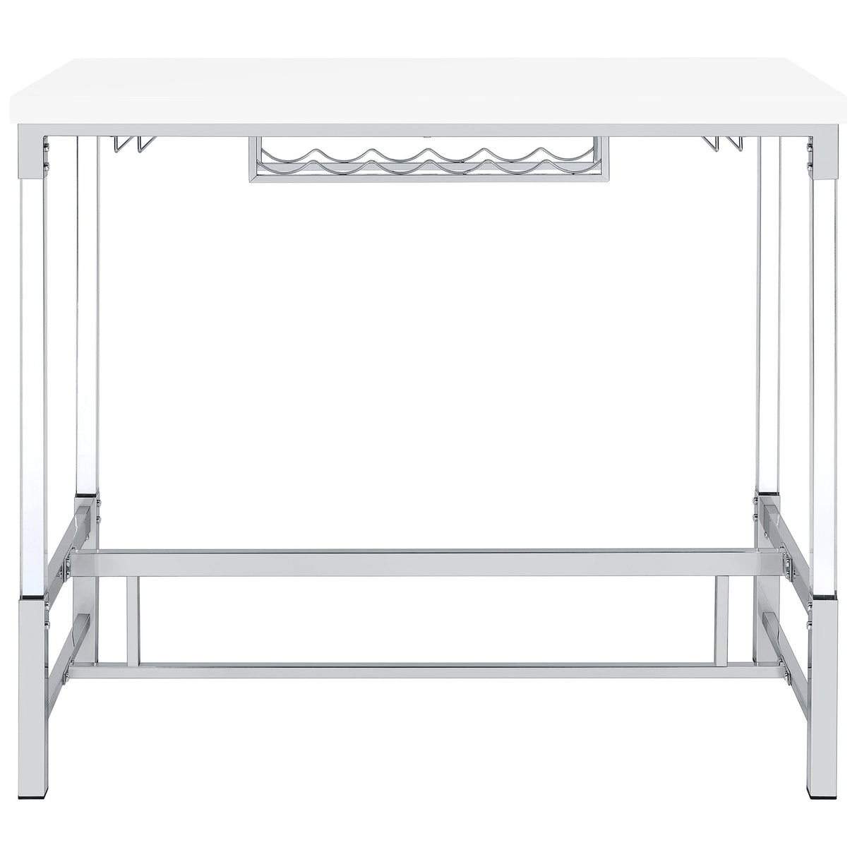 Norcrest Pub Height Bar Table with Acrylic Legs and Wine Storage White High Gloss