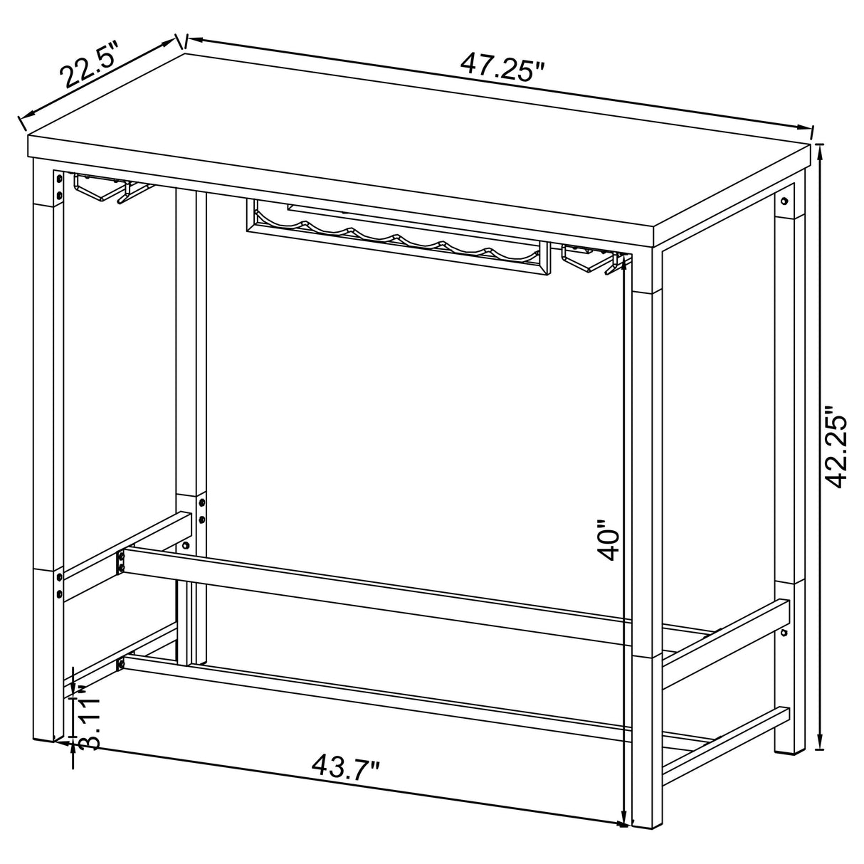 Norcrest Pub Height Bar Table with Acrylic Legs and Wine Storage White High Gloss