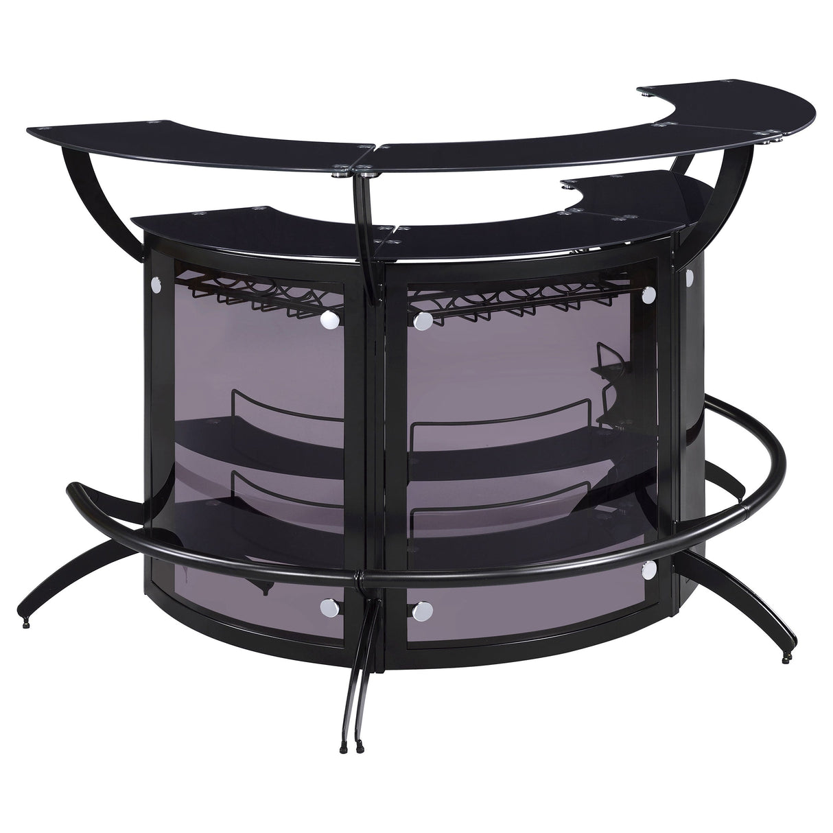 Dallas 2-shelf Curved Home Bar Smoke and Black Glass (Set of 3)