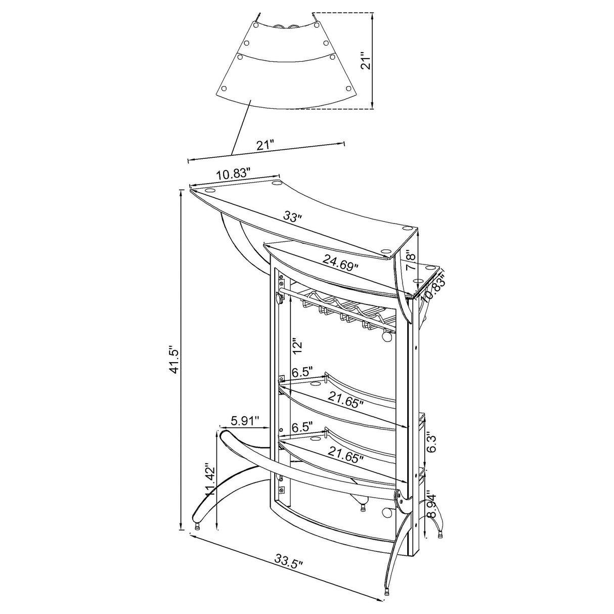 Dallas 2-shelf Curved Home Bar White and Frosted Glass (Set of 3)