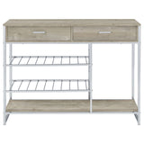 Melrose 2-shelf Wine Cabinet with 2 Drawers Gray Washed Oak and Chrome