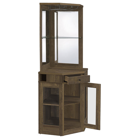 Alviso Corner Bar Cabinet with Stemware Rack Rustic Oak