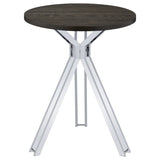 Edgerton Round Wood Top Bar Table Dark Oak and Chrome