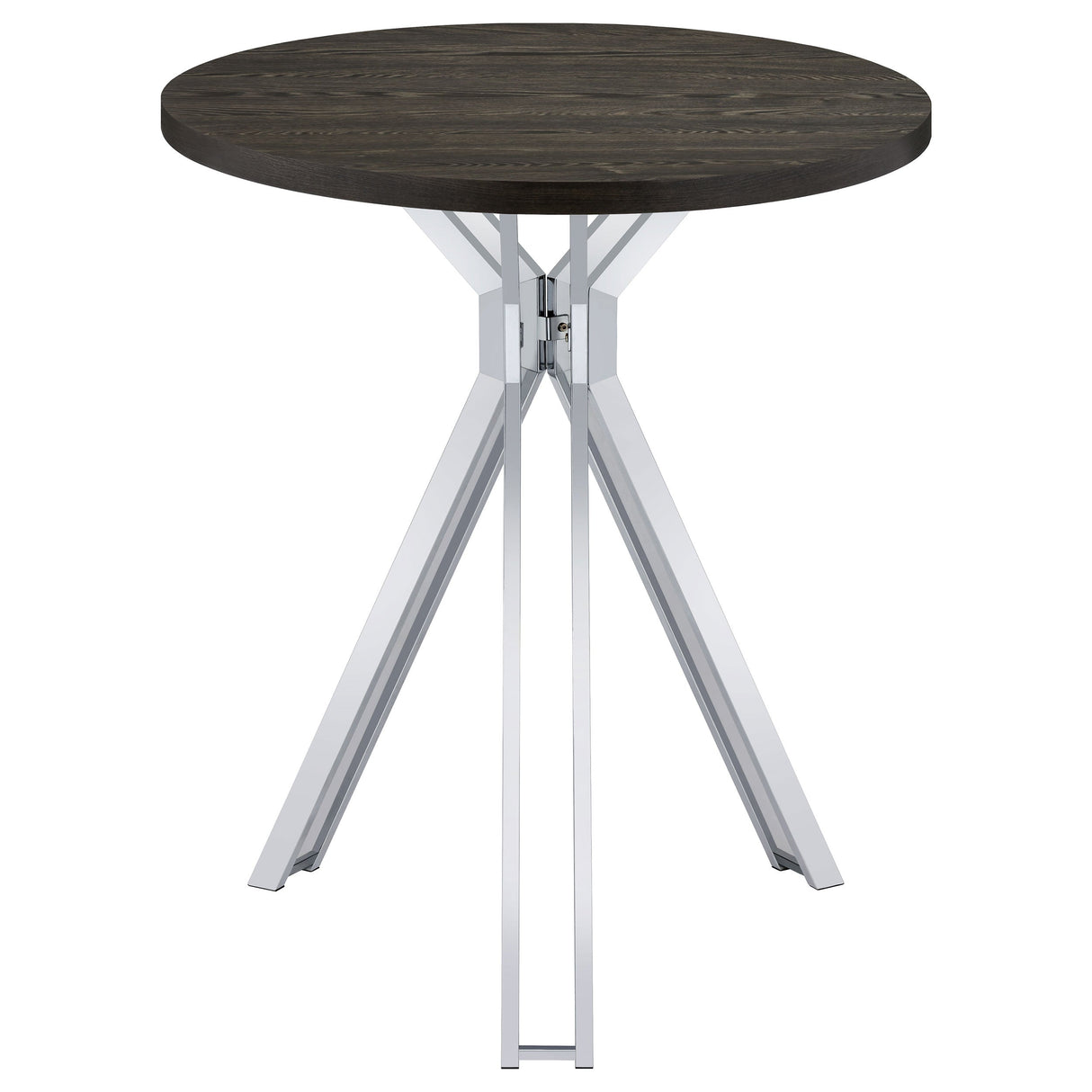 Edgerton Round Wood Top Bar Table Dark Oak and Chrome