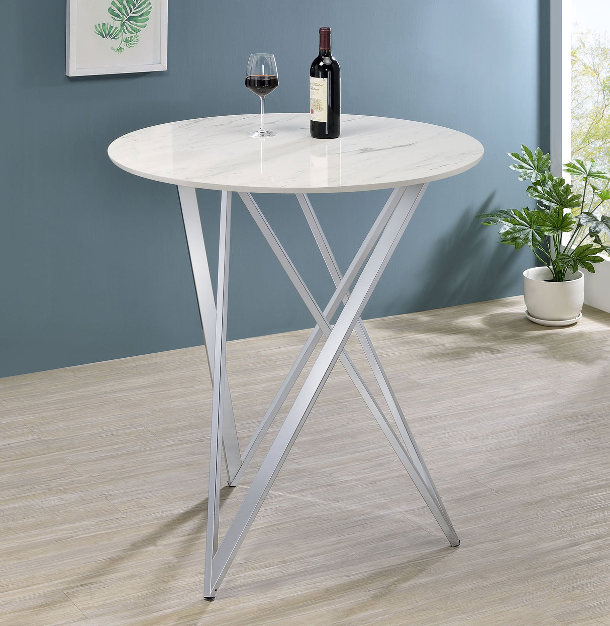 Edgerton Round Wood Top Bar Table Dark Oak and Chrome