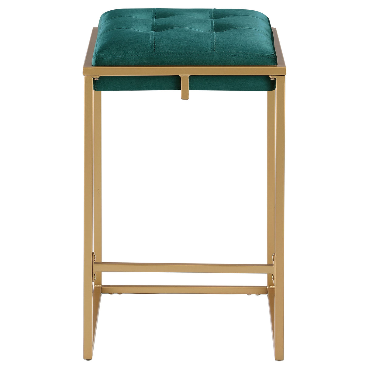 Nadia Square Padded Seat Bar Stool (Set of 2) Hunter Green and Gold