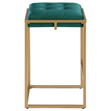 Nadia Square Padded Seat Bar Stool (Set of 2) Hunter Green and Gold