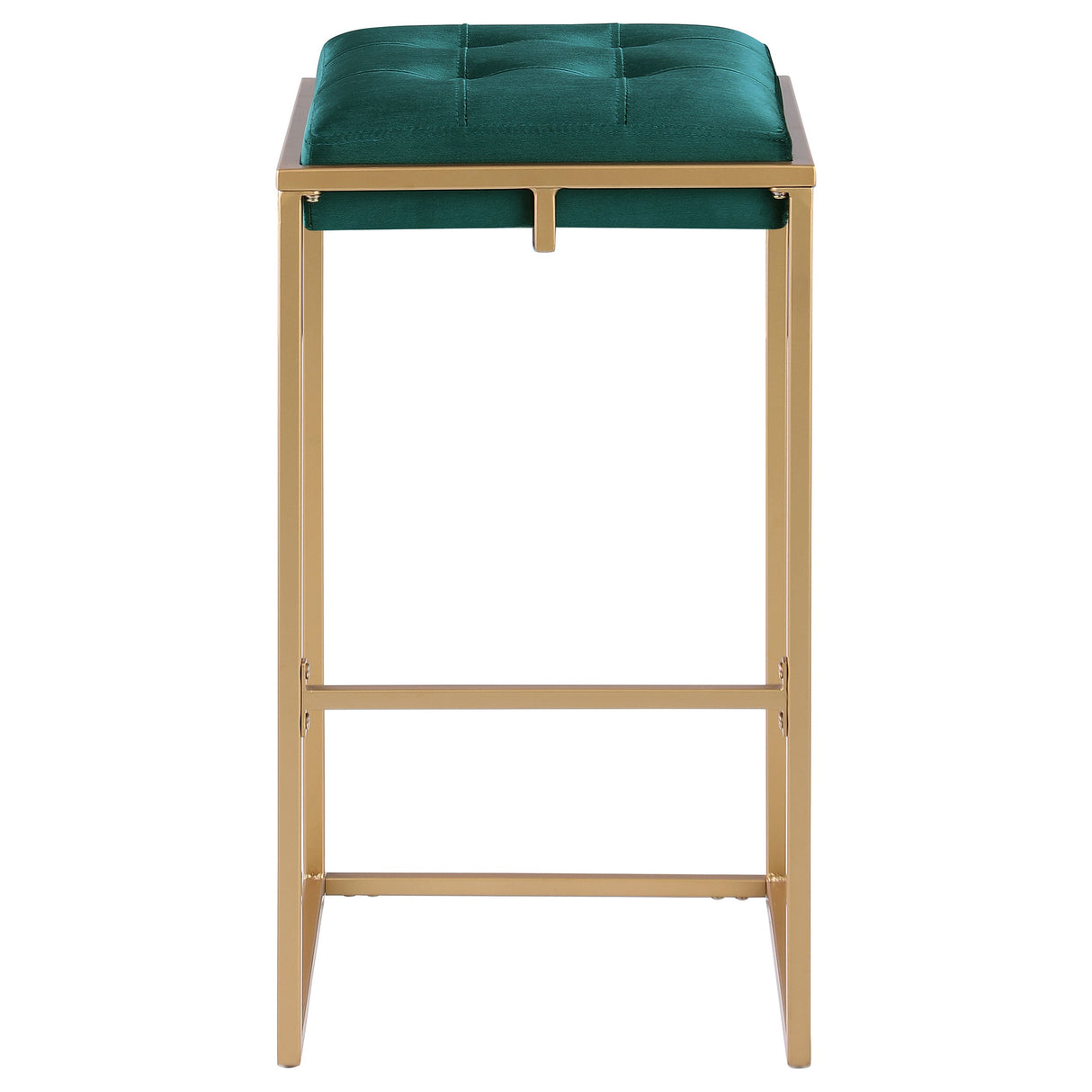 Nadia Square Padded Seat Bar Stool (Set of 2) Hunter Green and Gold