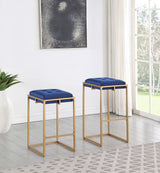 Nadia Square Padded Seat Bar Stool (Set of 2) Blue and Gold