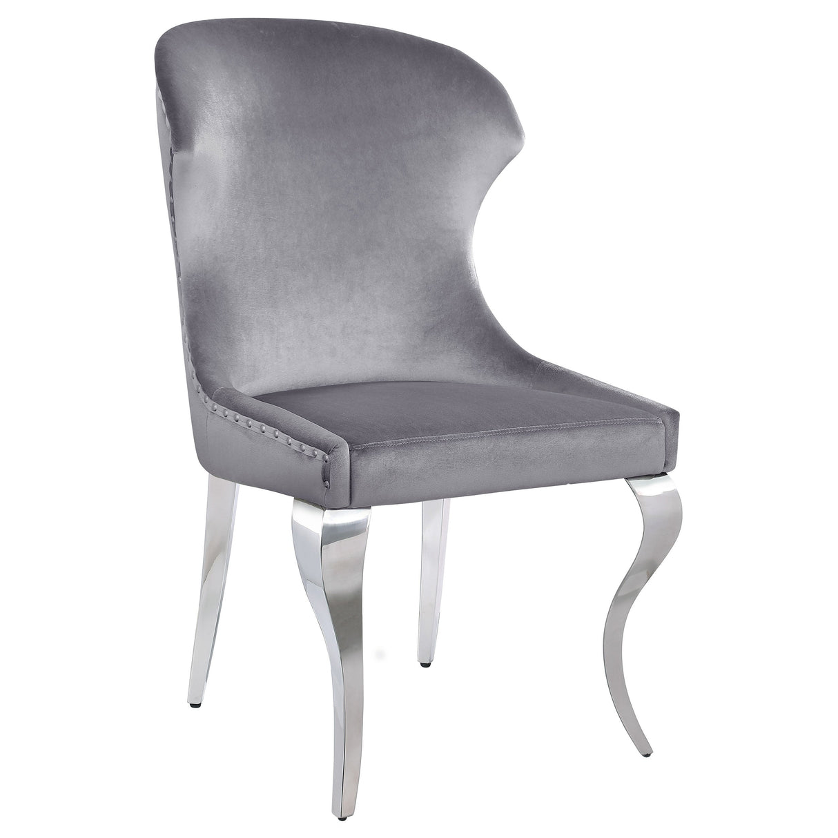 Cheyanne Upholstered Wingback Side Chair with Nailhead Trim Chrome and Grey (Set of 2)