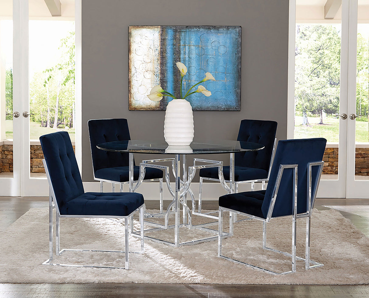 Cisco Upholstered Dining Chairs Ink Blue and Chrome (Set of 2)