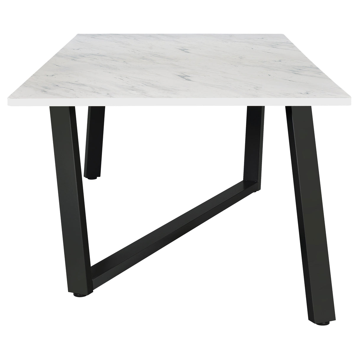 Mayer Rectangular Dining Table Faux White Marble and Gunmetal